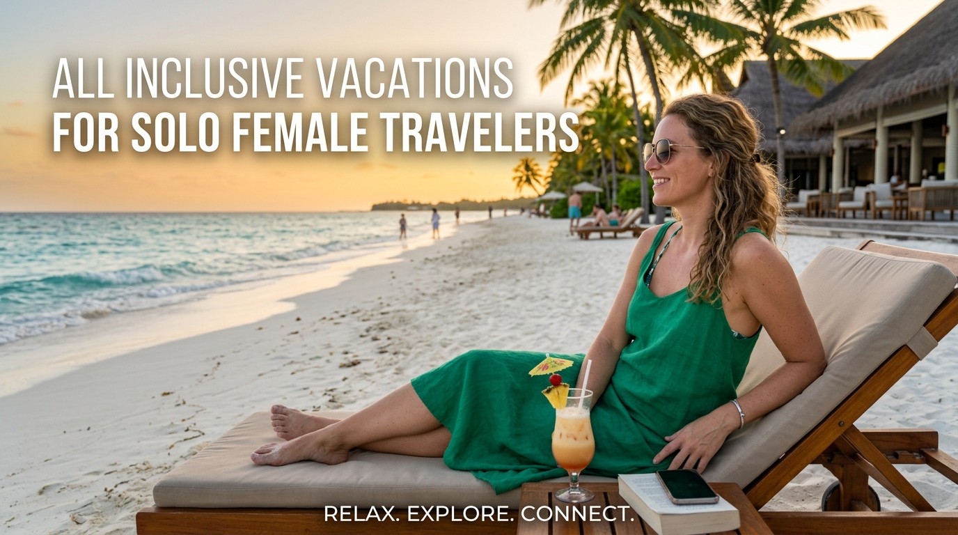 All Inclusive Vacations for Solo Female Travelers Make a Hyper Realistic Banner Image